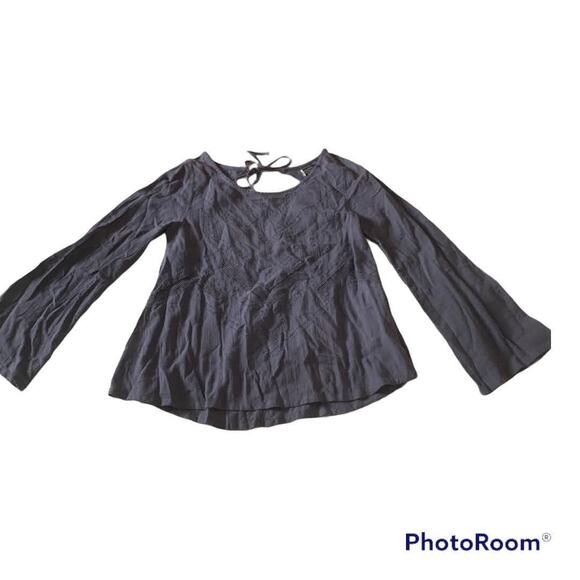 Volcom XS Textured Bangalow Flare Sleeve Blouse Top Blue Festival Boho - Picture 2 of 11